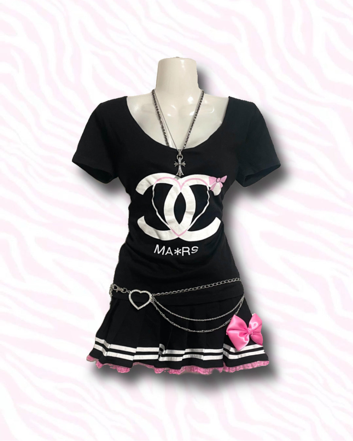 【REMAKE】Pink Bow Pleats Skirt