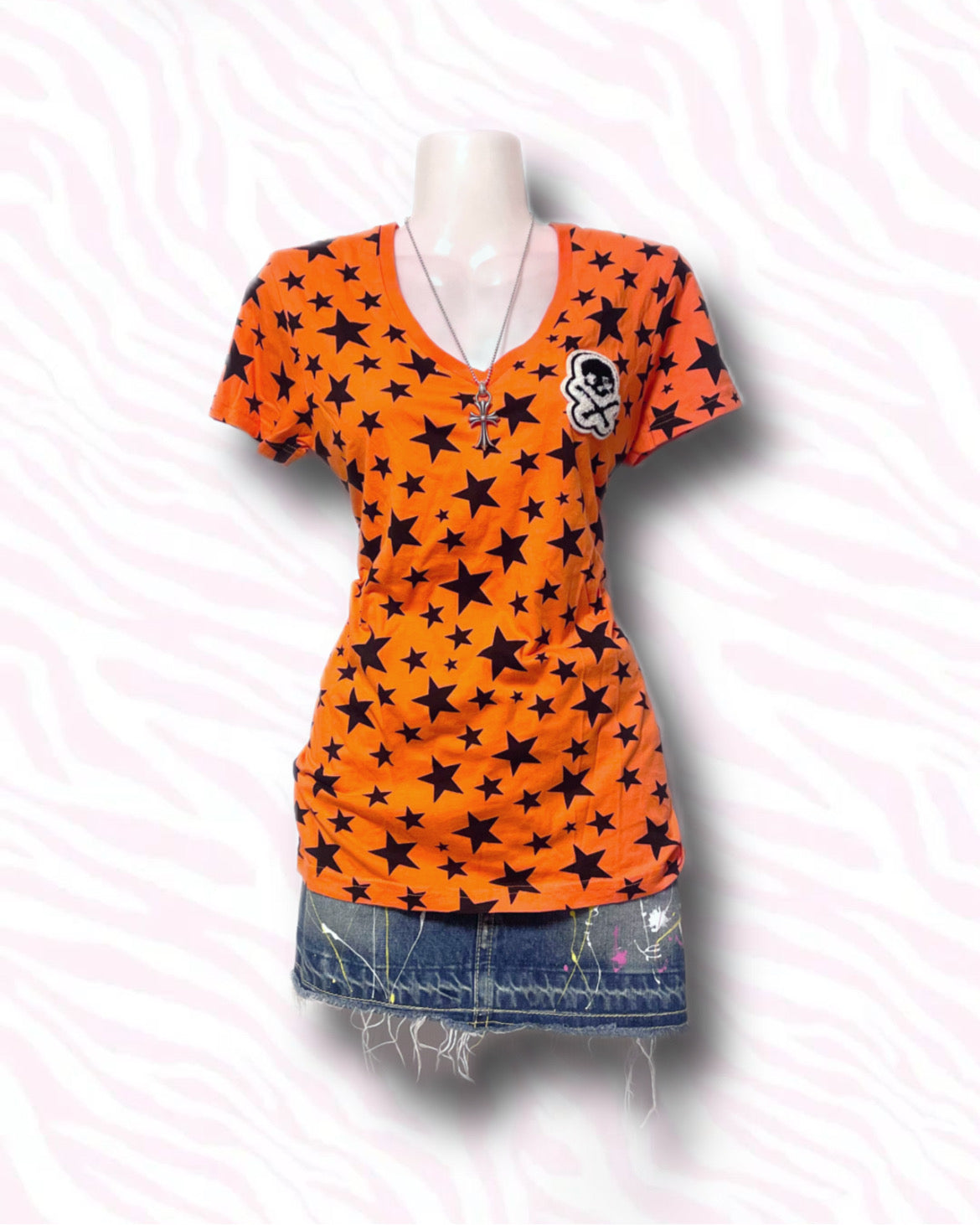 Orange×Black Star Skull Tee