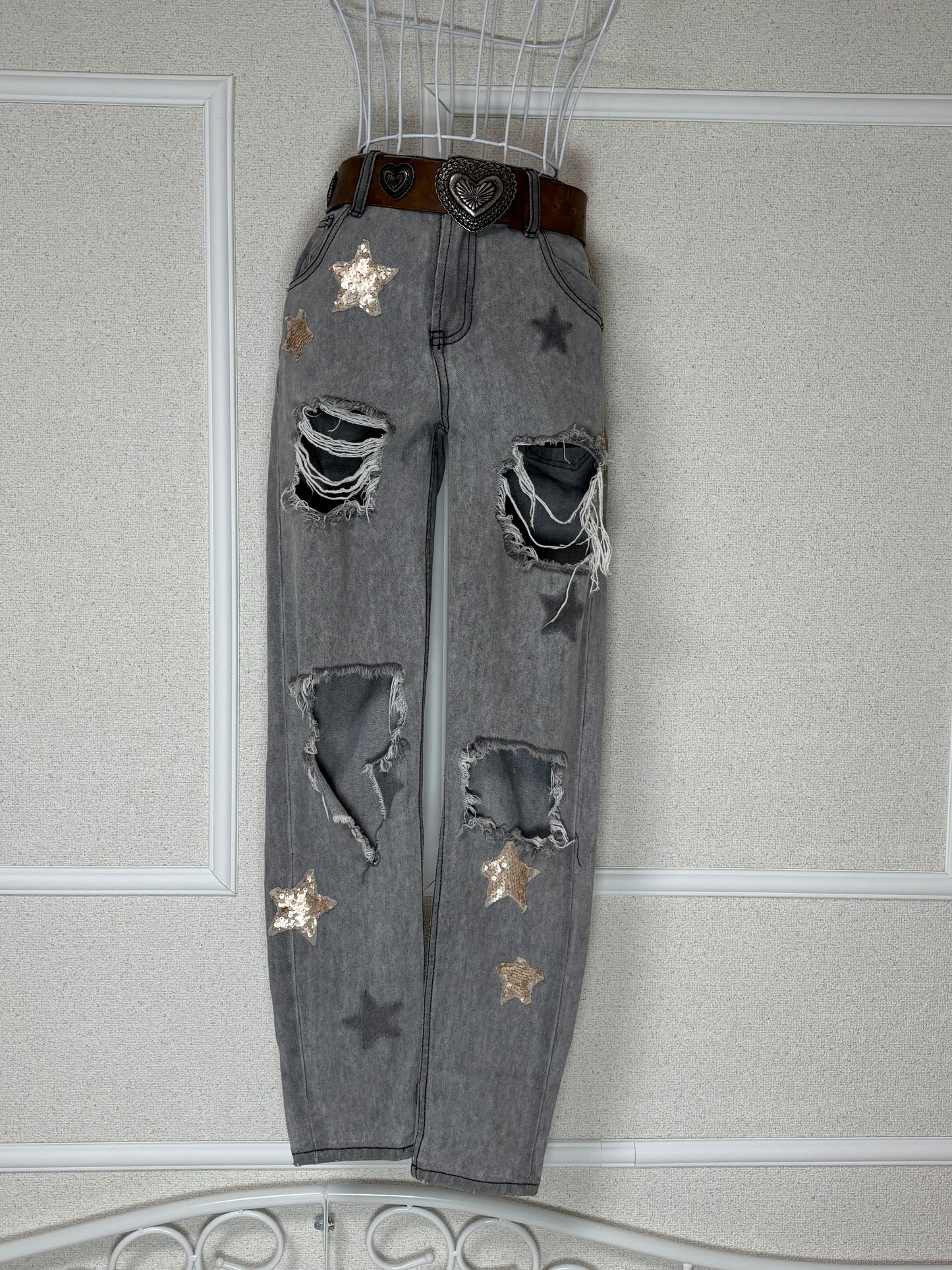 Star Damage Denim Pants