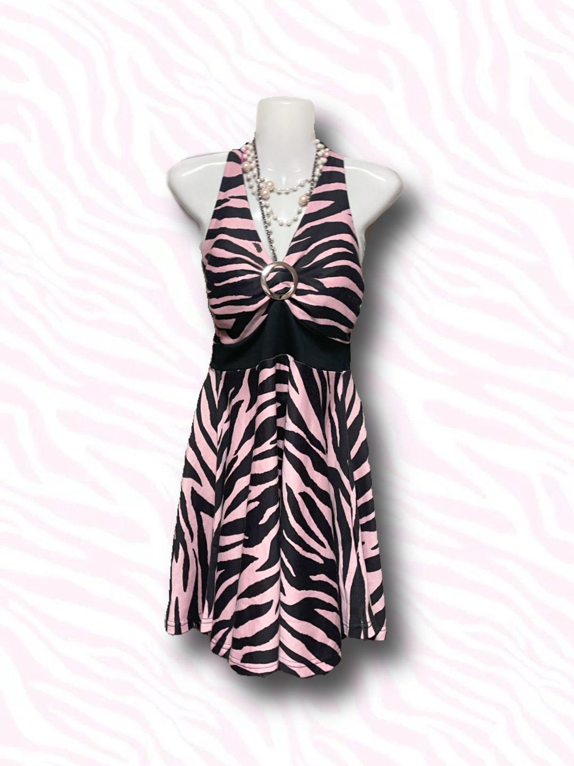 Halter Neck Pink Zebra Dress