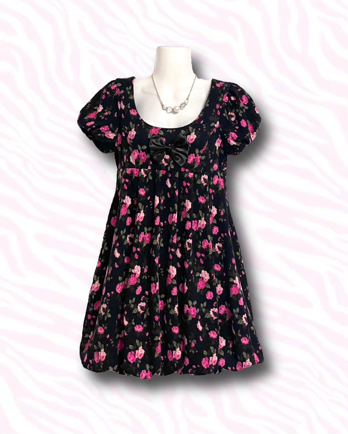 Black×Pink Rose Mini Dress