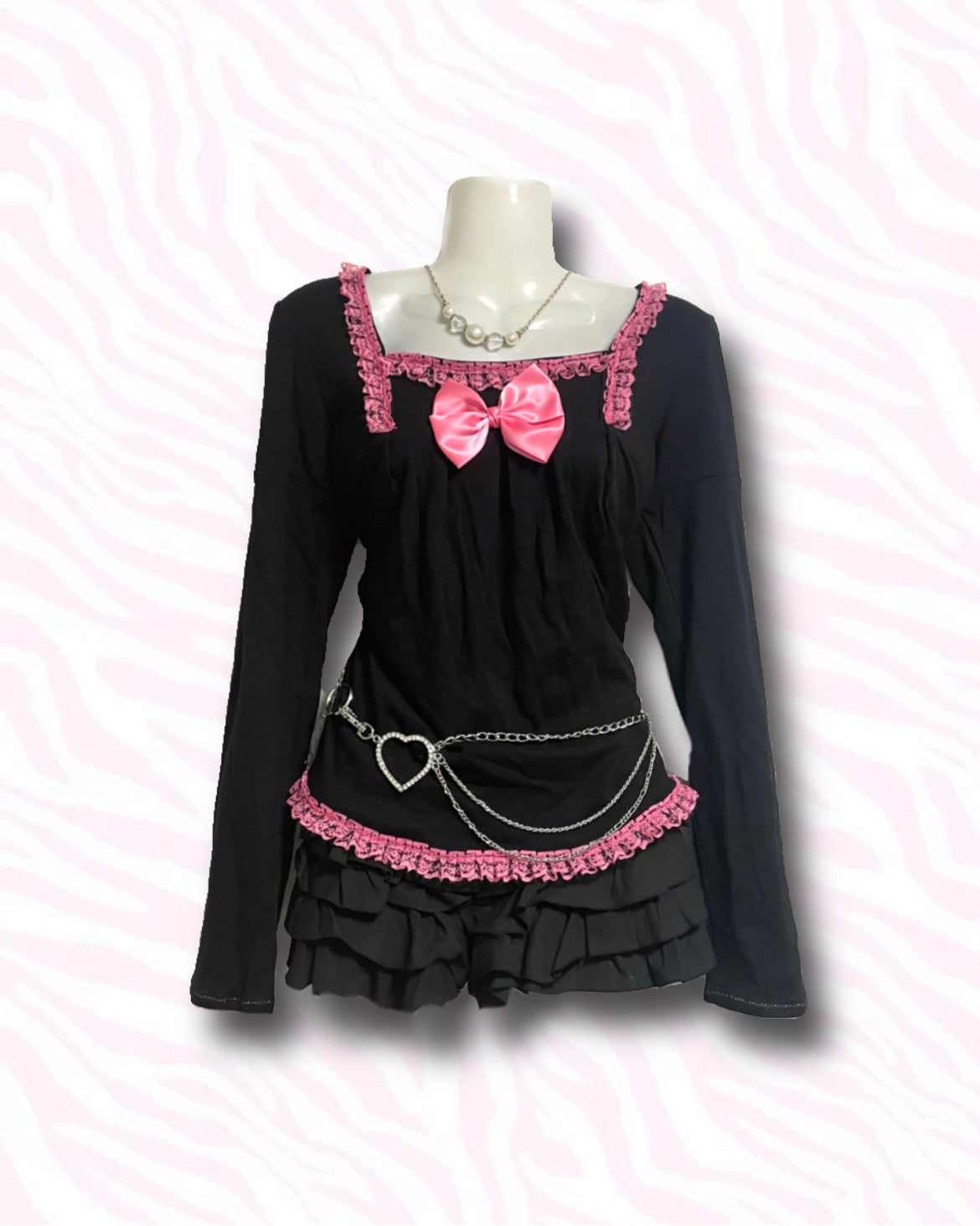 【REMAKE】Pink Bow Frill Top