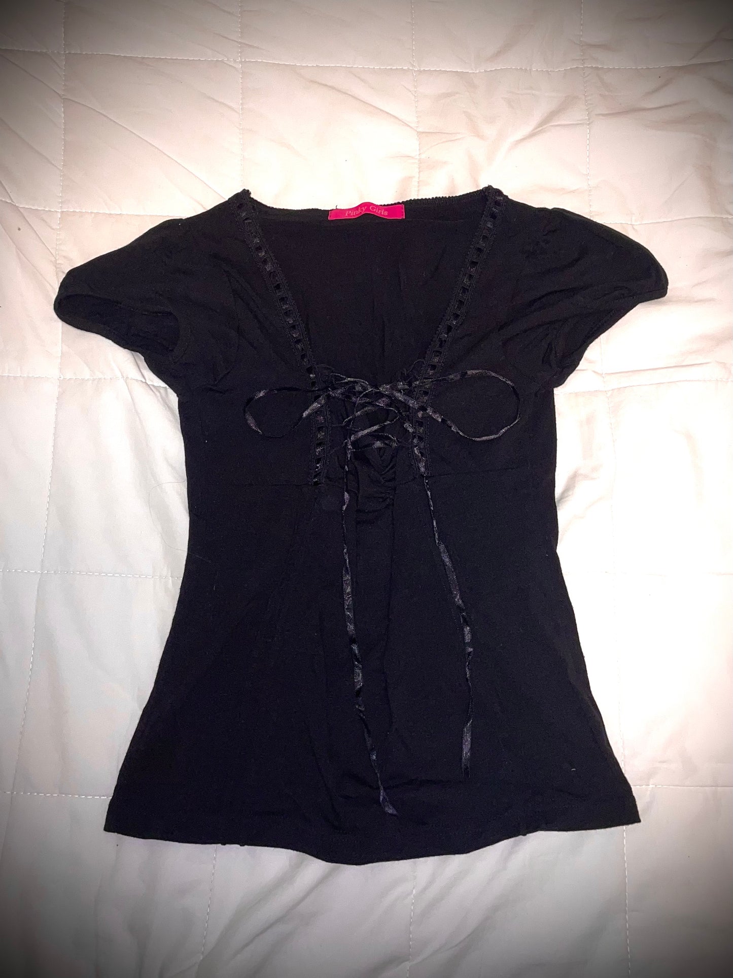 Black Lace Up Design Tee