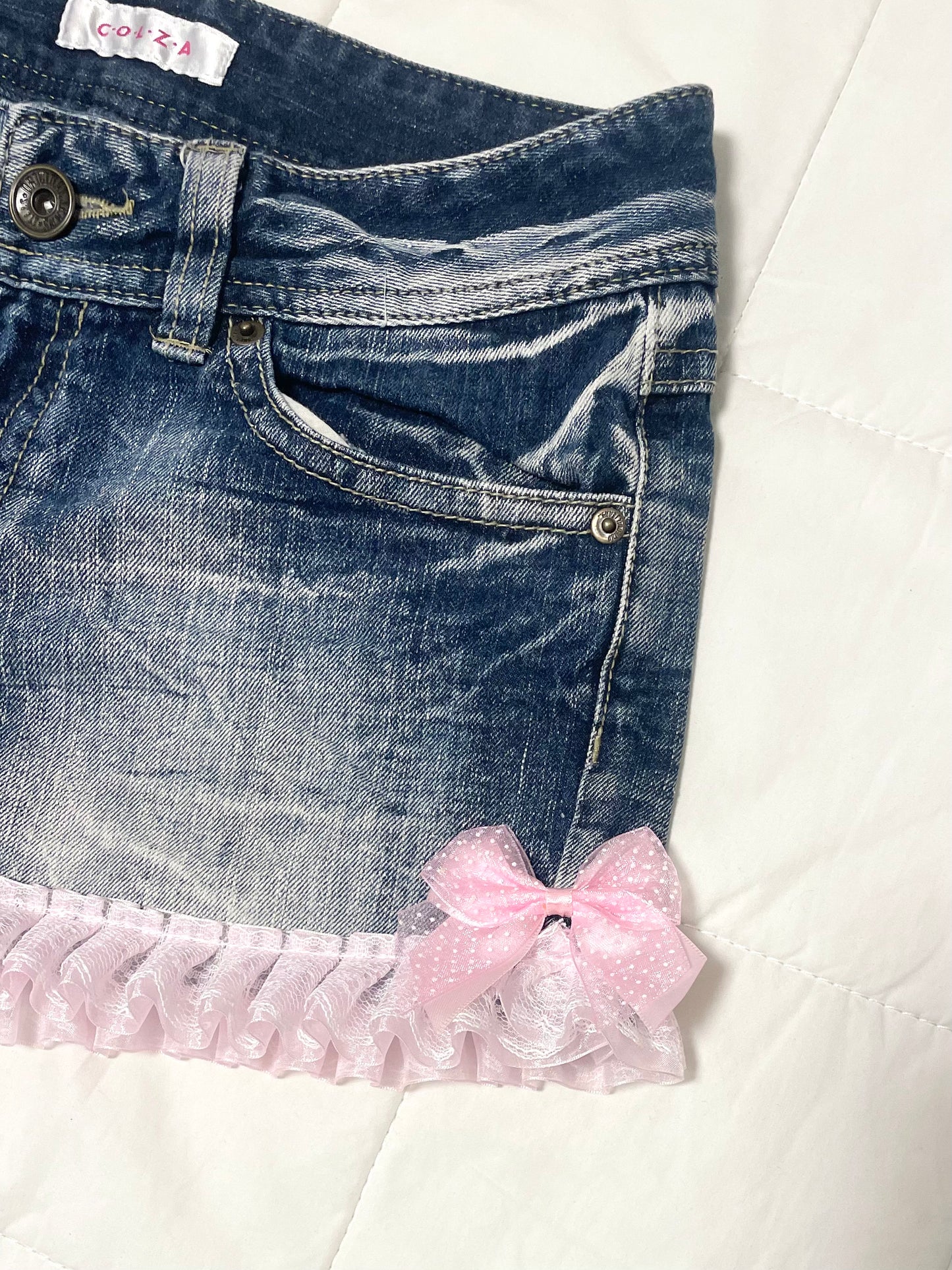 【REMAKE】Pink Frill Denim Shorts