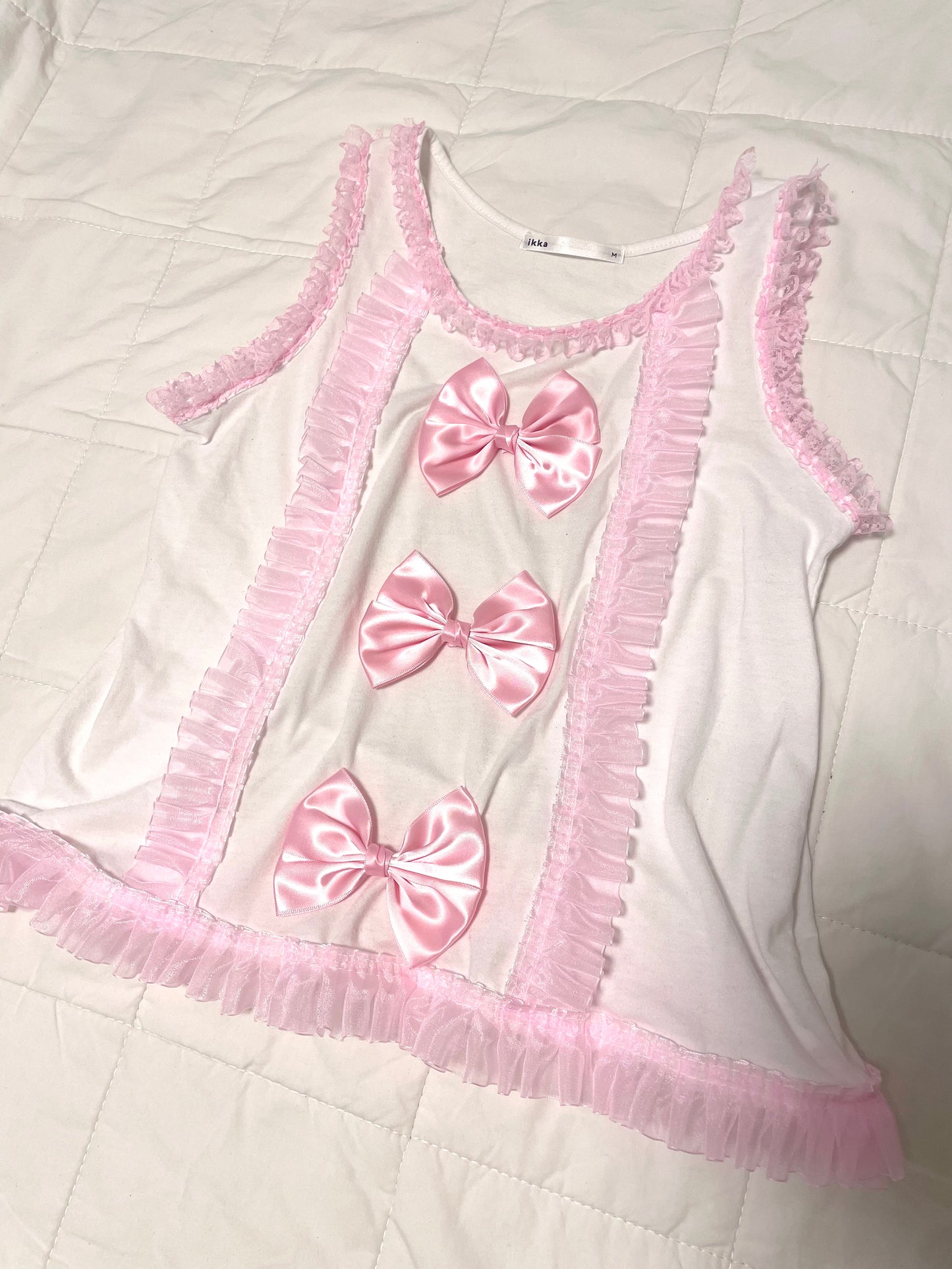 【REMAKE】Pink Bow Frill Tank