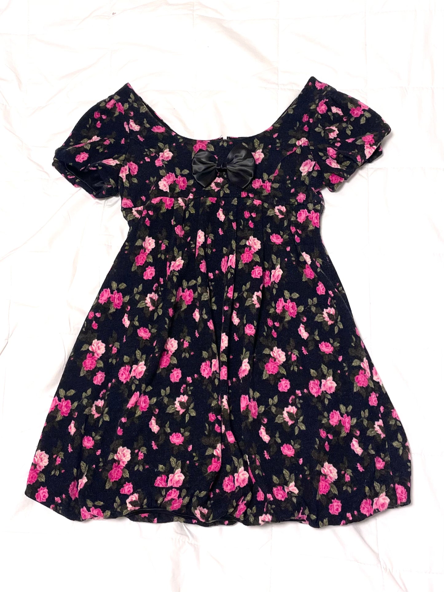 Black×Pink Rose Mini Dress