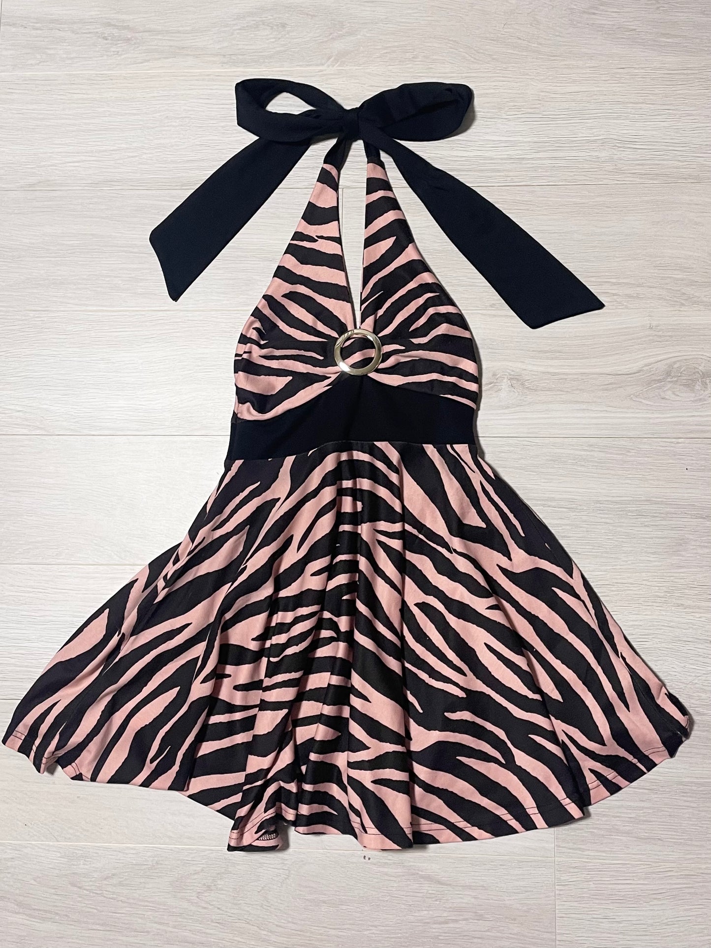 Halter Neck Pink Zebra Dress