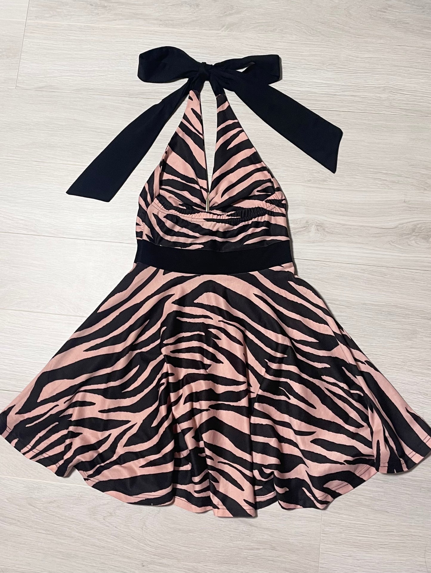 Halter Neck Pink Zebra Dress