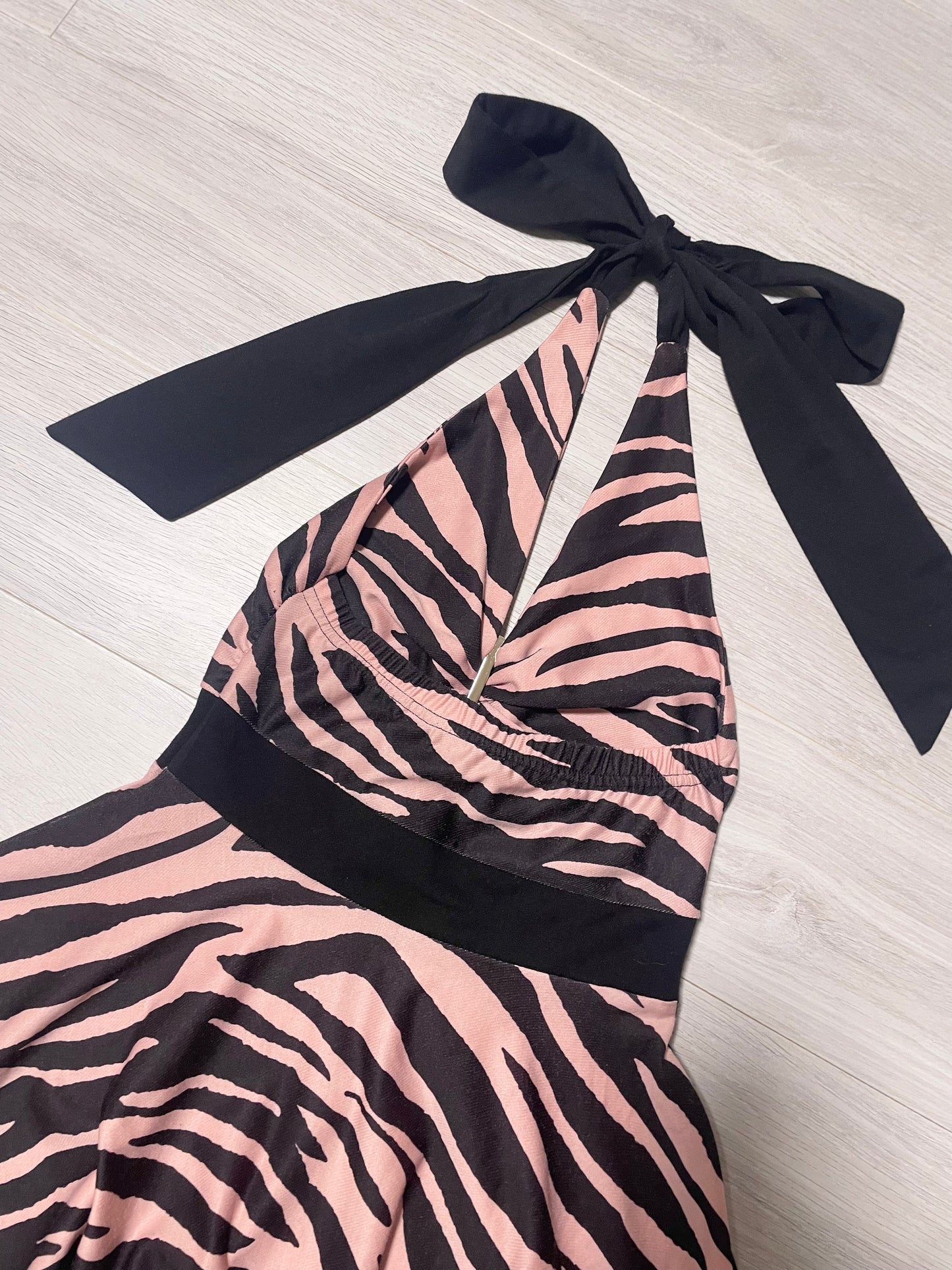 Halter Neck Pink Zebra Dress