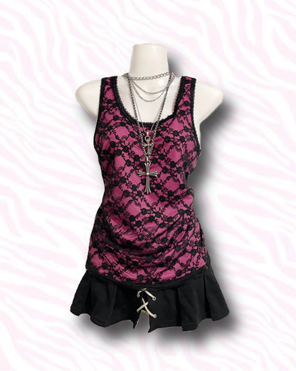 Pink × Black Lace Tank