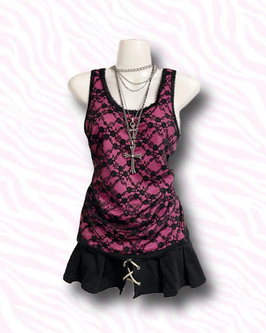 Pink × Black Lace Tank