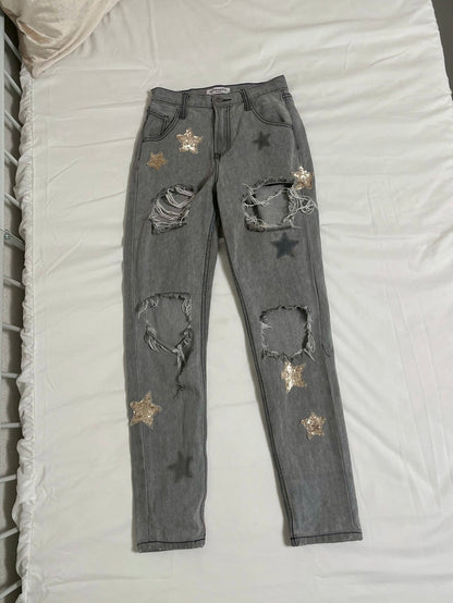 Star Damage Denim Pants
