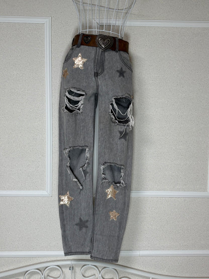 Star Damage Denim Pants