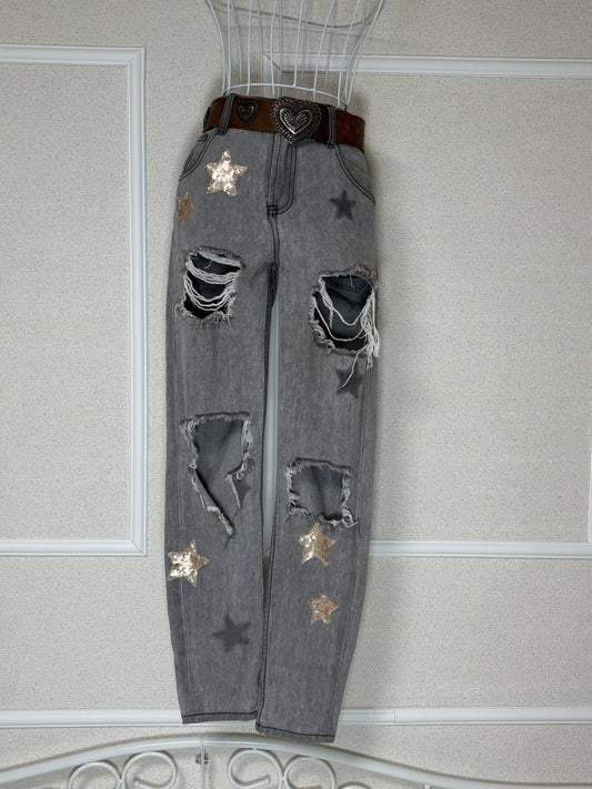 Star Damage Denim Pants