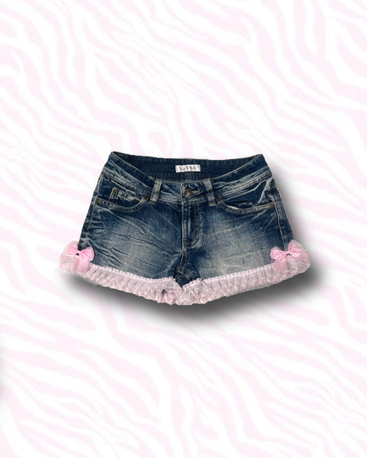 【REMAKE】Pink Frill Denim Shorts