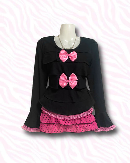 【REMAKE】Pink Bow Frill Top