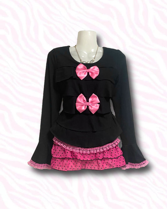 【REMAKE】Pink Bow Frill Top
