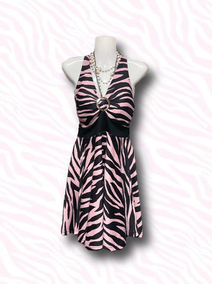 Halter Neck Pink Zebra Dress