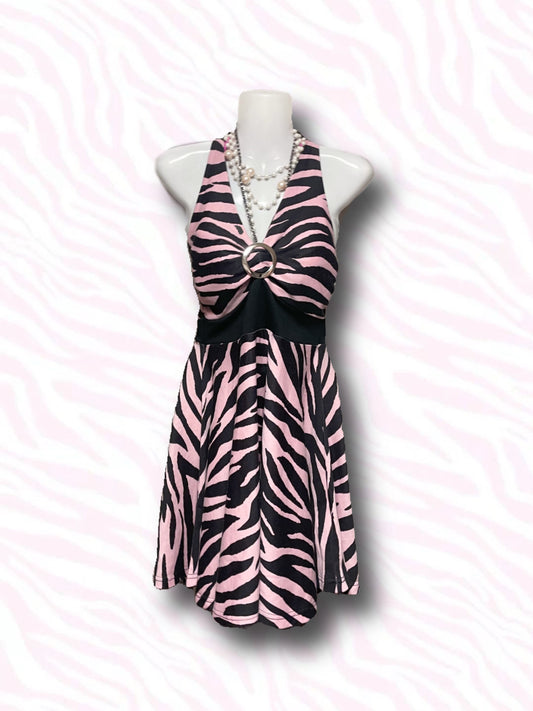 Halter Neck Pink Zebra Dress