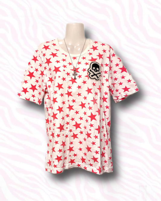 White×Red Star Skull Tee