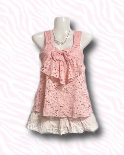 Hime Pink Bow Lace Tank