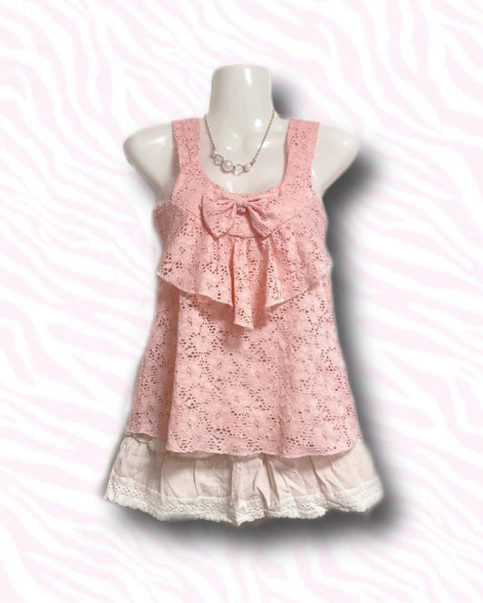 Hime Pink Bow Lace Tank