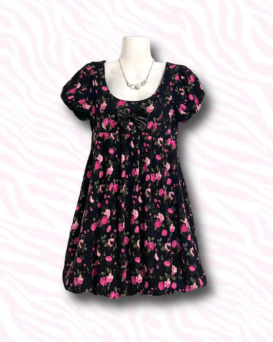 Black×Pink Rose Mini Dress
