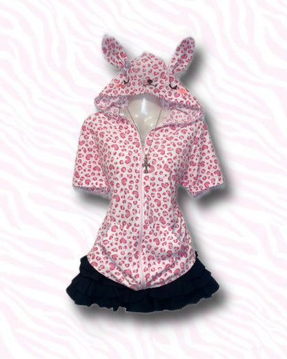 Pink Leopard Zip Up Hoodie