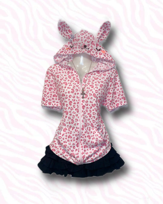 Pink Leopard Zip Up Hoodie