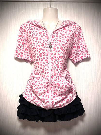 Pink Leopard Zip Up Hoodie