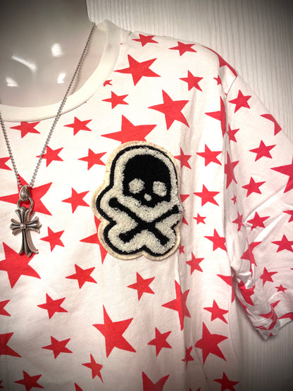 White×Red Star Skull Tee