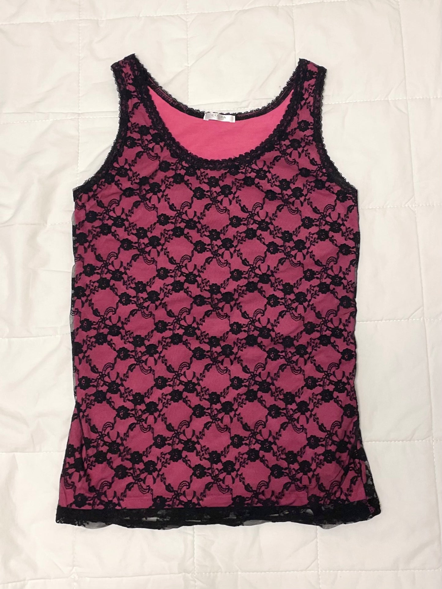 Pink × Black Lace Tank