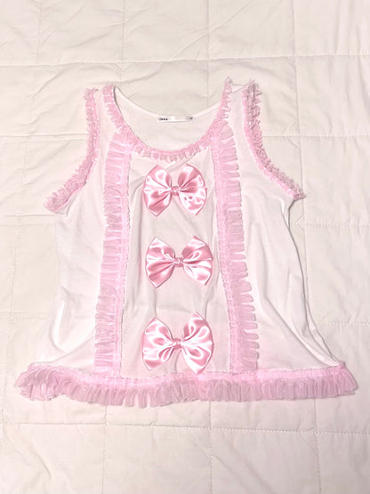 【REMAKE】Pink Bow Frill Tank