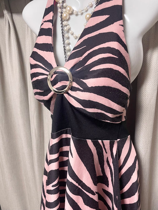 Halter Neck Pink Zebra Dress